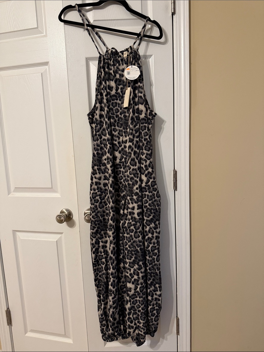 Gray and Black Leopard Print Halter Jumpsuit